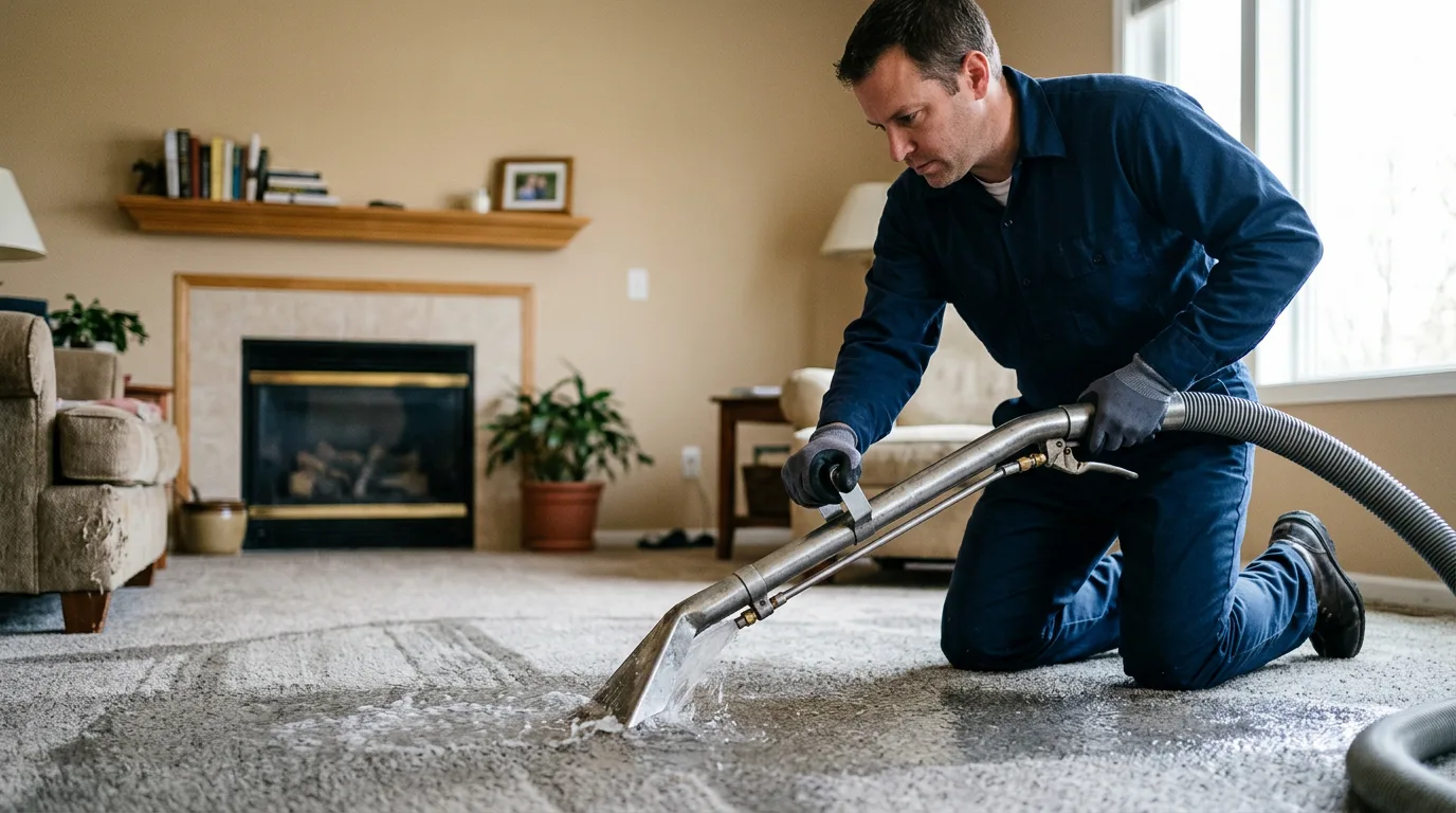 Water damage restoration technician working near Westville, IN